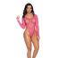 Bodysuit Fishnet Maneci Lungi Roz Neon Croiala Inalta - Mapale - vedere fata