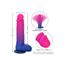 Dildo vibrator realist Ombre Hombre CalExotics roz-albastru, infografic dimensiuni si flexibilitate