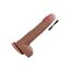 Dildo vibrator realist cu impingere The Thrusting Jack Hammer CalExotics caramel, vedere laterala cu curbura tijei