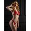 Set sutien si chilot cu volanase si decupaje peek-a-boo Daring Intimates rosu, detaliu fundita neagra