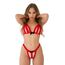 Set sutien si chilot cu volanase si decupaje peek-a-boo Daring Intimates rosu, detaliu chilot