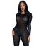 Catsuit transparent cu strasuri Leg Avenue negru, vedere din fata