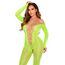 Body dres print sarpe Leg Avenue verde neon, detaliu maneci lungi si plasa