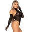 Teddy halter cu manusi lungi Leg Avenue negru, detaliu dantela pe bust