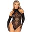 Teddy halter cu manusi lungi Leg Avenue negru, detaliu guler si umeri dezgoliti
