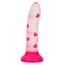 Dildo cu ventuza Glow Stick Heart CalExotics fosforescent, vedere completa cu model inimioare roz