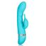 Vibrator rabbit Foreplay Frenzy Teaser CalExotics turcoaz, vedere completa cu tija curbata si brat in forma de delfin
