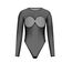 Body cupless din plasa cu maneci lungi Kinky Diva negru, vedere laterala