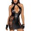 Rochie cu aspect ud, cu panouri transparente si sireturi tip corset, Noir HandMade