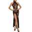 Rochie lunga din tul cu broderie aspect floral, Noir Handmade - neagra