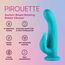 Vibrator rabbit cu rotatie si telecomanda Pirouette by Femme Funn, turcoaz, infografic cu cele 6 caracteristici principale