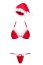 Costum Obsessive, Craciunita, chiloti, sutien, caciulita, rosu cu puf natural alb# - culoare si material