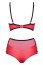 Set sutien si pantaloni scurti, Obsessive, Leatheria Wetlook, model cu siret, rosu# - dimensiuni complete