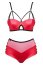 Set sutien si pantaloni scurti, Obsessive, Leatheria Wetlook, model cu siret, rosu# - culoare si material