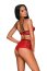 Set sutien si pantaloni scurti, Obsessive, Leatheria Wetlook, model cu siret, rosu# - detaliu design