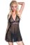 Set Rochita Babydoll si Chiloti cu Motiv Floral Chilirose - Negru - vedere frontala