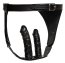 Strapon Unisex Zado »Leather Slip With Double Cock« 15 cm - Negru