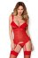Set senzual de corset si tanga, lenjerie femei, Obsessive, rosu, S/M