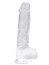 Dildo Loving Joy, cu testicule, Transparent, 16,5 cm