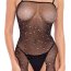 Bodystocking Sparkle Fishnet Crotchless Rene Rofe - Negru
