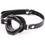 OHMAMA Fetish Black open gag front view inel PVC negru curea piele ecologica catarama ajustabila