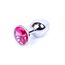 Plug Jewellery Silver, cristal roz, vedere de aproape cu suprafata metalica lustruita si cristalul fatetat