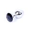 Plug Jewellery Silver, cristal negru, vedere de aproape cu suprafata metalica lustruita si cristalul fatetat