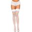 Ciorapi plasa albi Leg Avenue 6261 thigh highs, imagine studio fundal alb, banda cu dantela si fundita, marime universala S-L