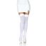 Dres peste genunchi Leg Avenue Luna alb, vedere frontala, ciorapi opaci albi tip thigh high, banda elastica cu silicon deasupra genunchiului, 100% nailon, model purtat