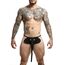 Chilot Barbatesc MOB Eroticwear Elephant Thong Negru - pouch frontal cu ochi si trompa, vedere directa pe model