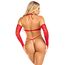 Leg Avenue 89318 Mini Heart Net Set Rosu - Vedere Fata Crop Top Keyhole si Manusi Gauntlet