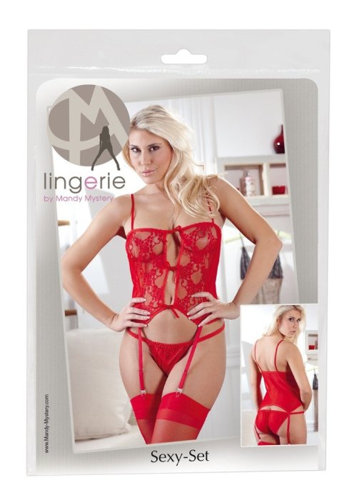 Set Lenjerie intima sexy femei, Rosu, 4 piese - culoare si material