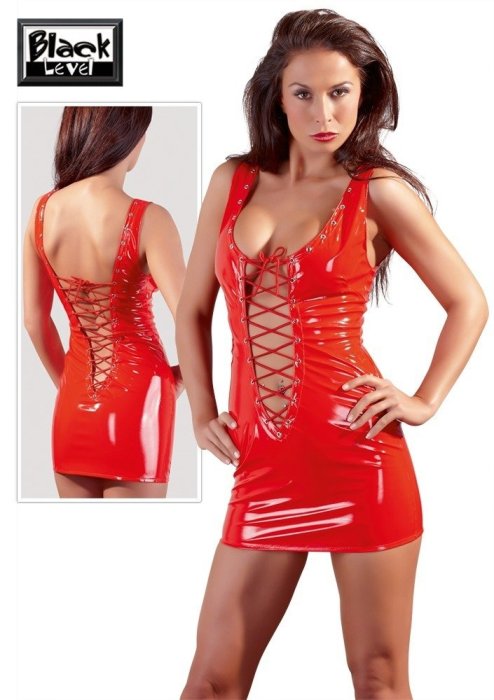 Rochie Latex Look Black Level - Rosu - vedere frontala