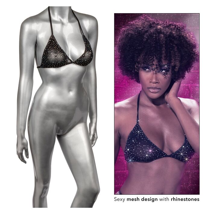 Sutien Triunghiular CalExotics Radiance Negru - detaliu material plasa cu strasuri stralucitoare