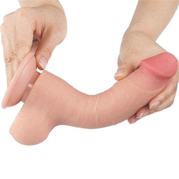 Dildo Dubla Densitate cu ventuza si scrot, strat dublu glisant de 20cm- Natural