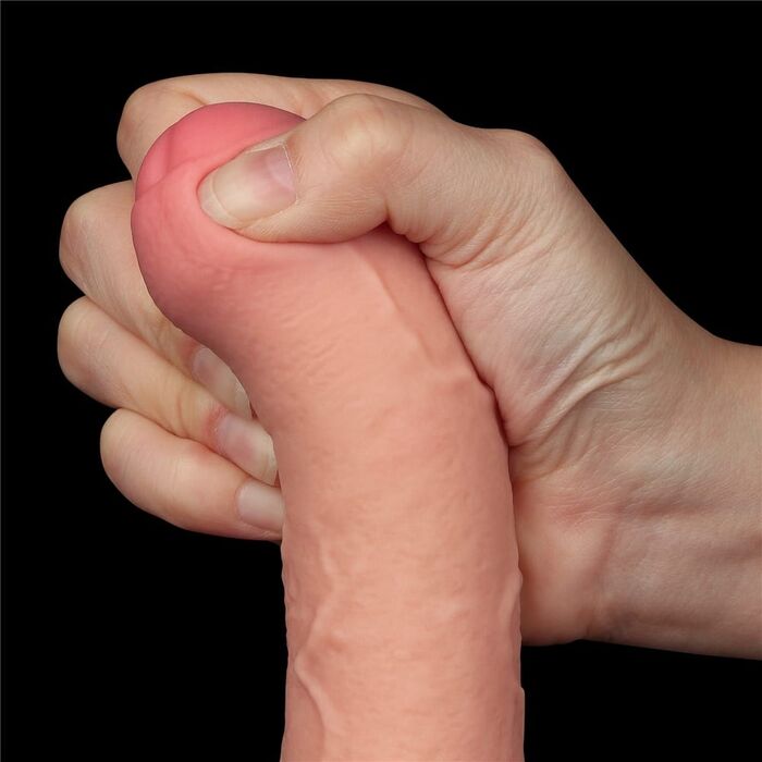 Dildo Dubla Densitate cu ventuza si scrot, strat dublu glisant de 20cm- Natural