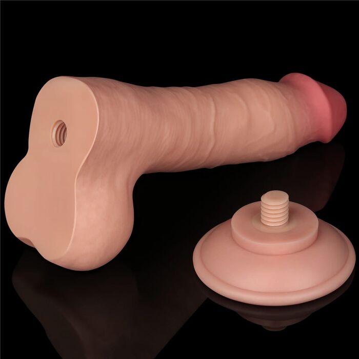 Dildo Dubla Densitate cu ventuza si scrot, strat dublu glisant de 20cm- Natural