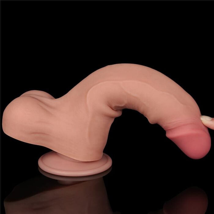 Dildo Dubla Densitate cu ventuza si scrot, strat dublu glisant de 22cm- Natural