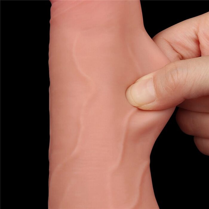 Dildo Dubla Densitate cu ventuza si scrot, strat dublu glisant de 22cm- Natural