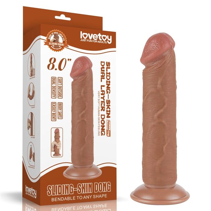 Dildo Dubla Densitate cu ventuza si strat dublu glisant de 20cm, Light Brown