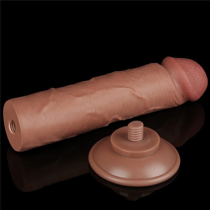 Dildo Dubla Densitate cu ventuza si strat dublu glisant de 20cm, Light Brown