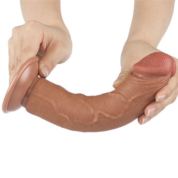 Dildo Dubla Densitate cu ventuza si strat dublu glisant de 20cm, Light Brown
