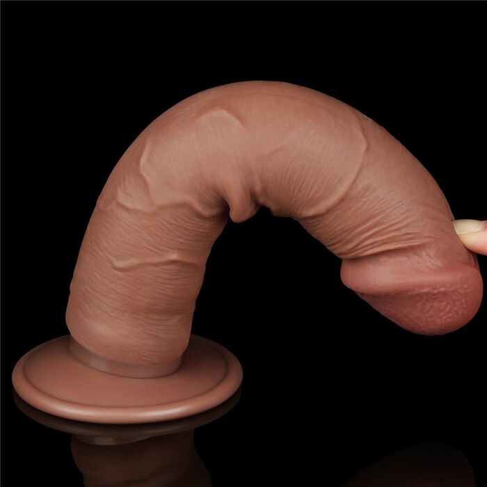 Dildo Dubla Densitate cu ventuza si strat dublu glisant de 20cm, Light Brown