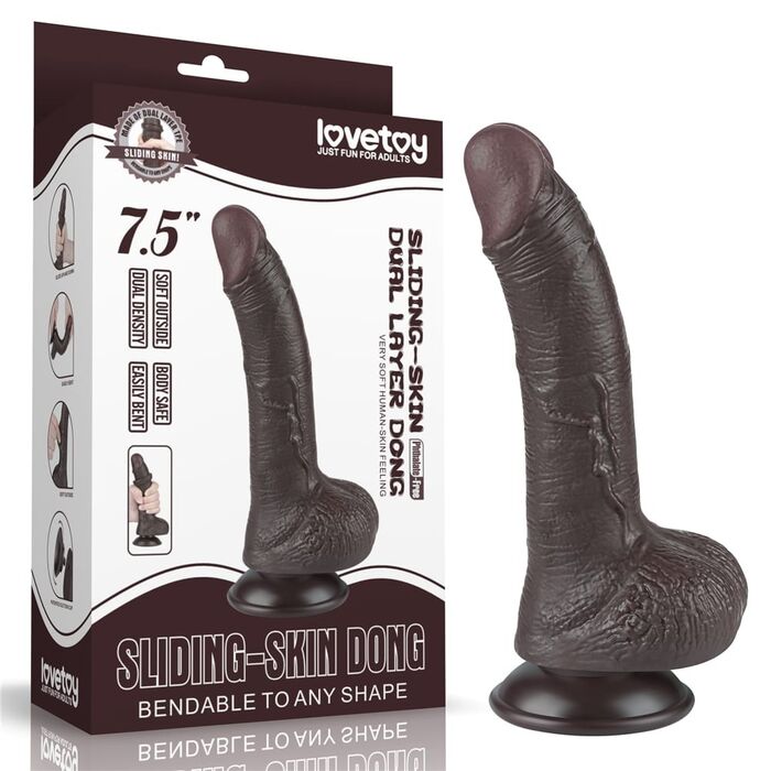 Dildo Dubla Densitate cu strat dublu glisant de 19.5cm, Negru