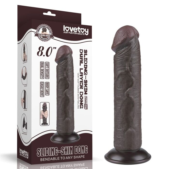 Dildo Dubla Densitate cu ventuza si strat dublu glisant de 20cm, Negru