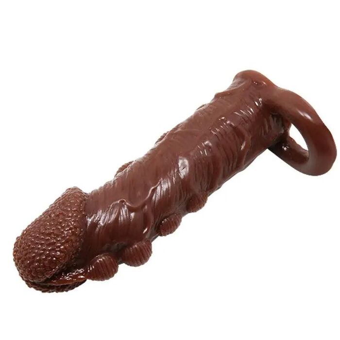 Prelungitor penis cu bile silicon Brave Men Penis Sleeve Flesh, 14 cm - vedere laterala