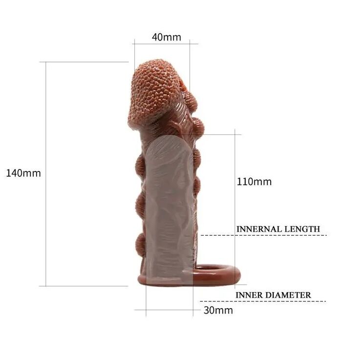Prelungitor penis cu bile silicon Brave Men Penis Sleeve Flesh, 14 cm - dimensiuni