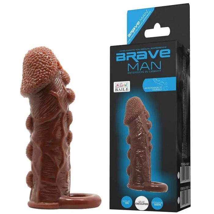 Prelungitor penis cu bile silicon Brave Men Penis Sleeve Flesh, 14 cm
