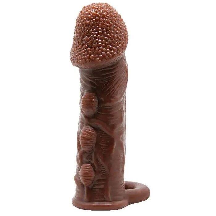 Prelungitor penis cu bile silicon Brave Men Penis Sleeve Flesh, 14 cm - vedere frontala
