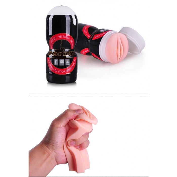 Masturbator Passion Cup Vagina 04, cupa deschisa, TPE elastic comprimat in mana